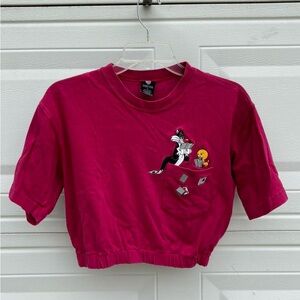 Rare Looney Tunes Tweety Bird & Sylvester playing cards XS cropped tee